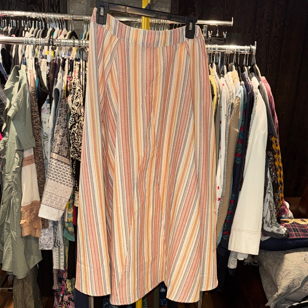 NWT Easel Striped A-Line Midi Skirt in Neutral Multi sz M